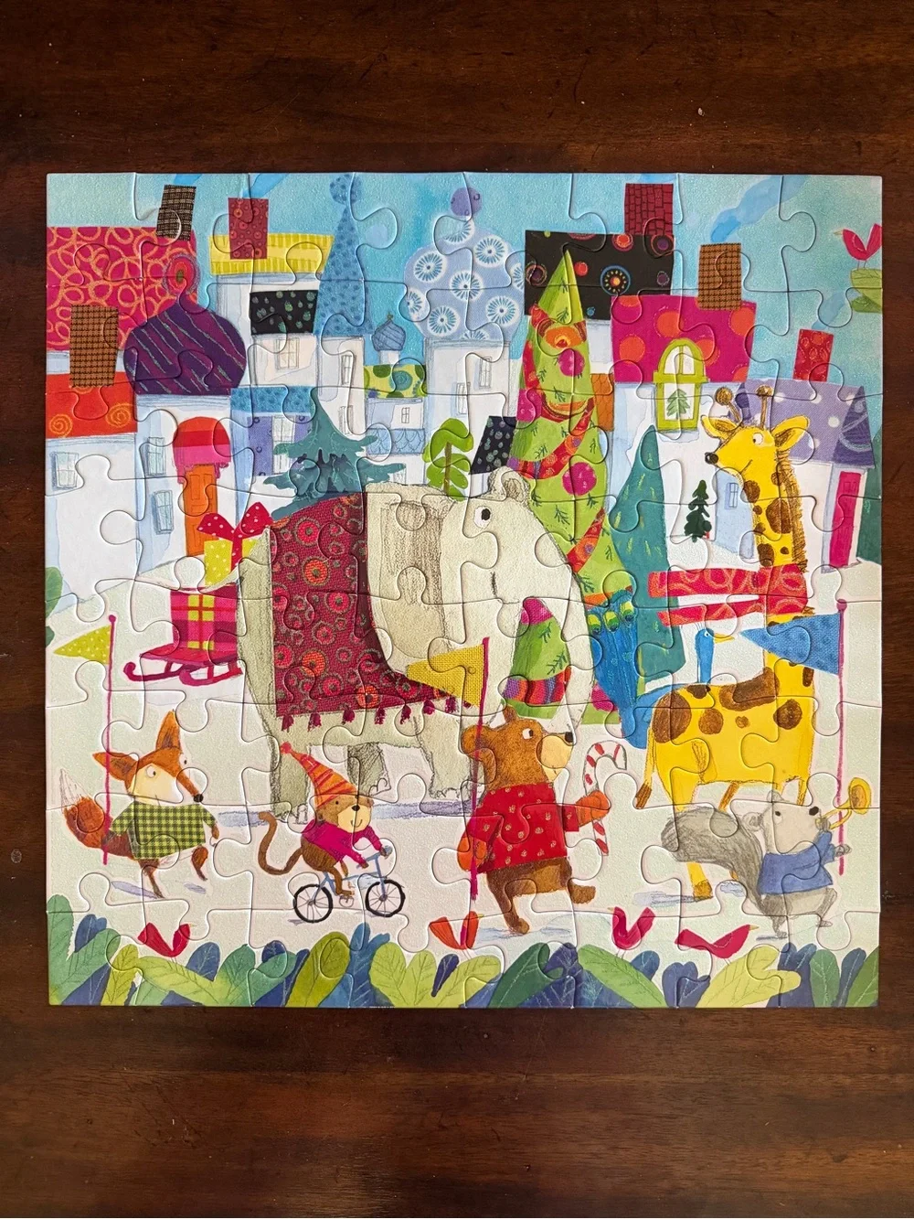 Eeboo Glitter Holiday Parade Big Puzzle 64 pieces Christmas Animals